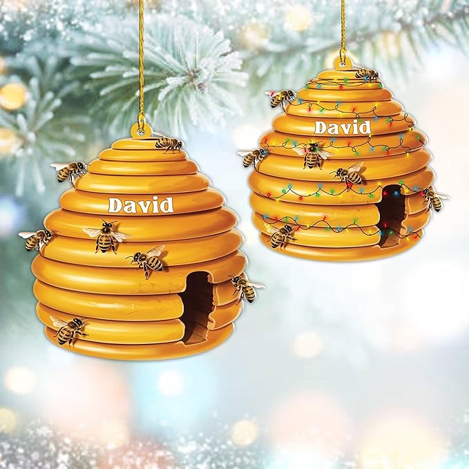 GABITA Personalized Beekeeper Ornament, Custom Name 2D Flat Beekeeping Tool Box Christmas Tree Decoration, Beehive Ornament Xmas Tree Decor, Gift for Bee Farmer