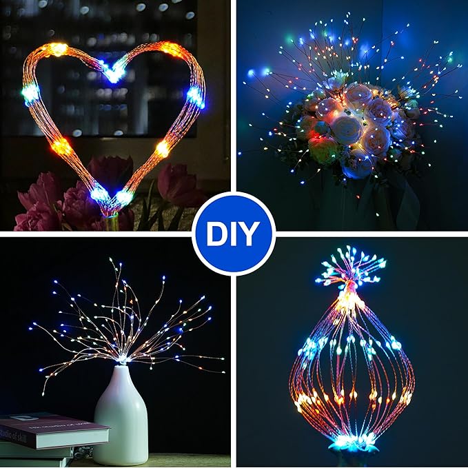 Solar Christmas Firework Lights Outdoor, 5 Pack 1000LED Solar Starburst Lights with Remote, 8 Modes Dimmable Waterproof Hanging Fairy Lights for Garden, Patio, Holiday Christmas Decor (Multicolor)