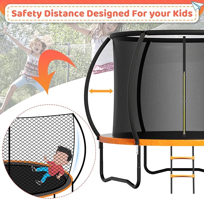 8FT 10FT 12FT 14FT 16FT Trampoline Outdoor, Trampolines for Kids & Adults, Pumpkin Trampolines with Safety Net, Ladder, Coating Metal Frame, ASTM Approved Large Backyard Trampoline for Kids