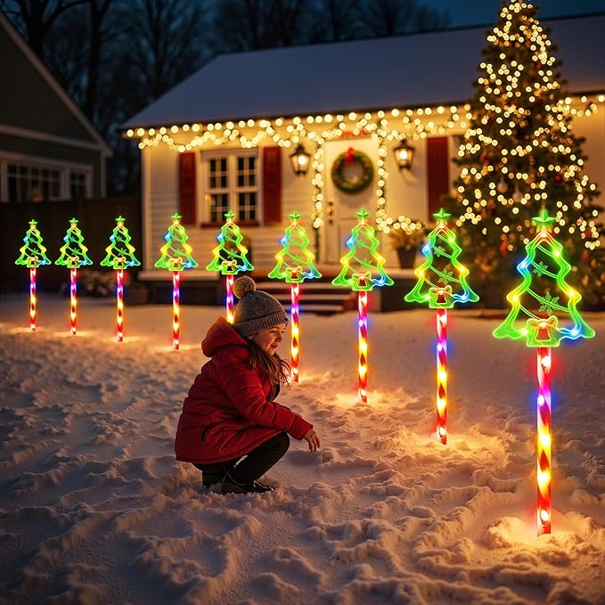 12 Pack Christmas Decorations Outdoor, Solar Christmas Tree Lights with 156 Bright LED and 10 Lighting Modes, 7 Colorful Waterproof Xmas Decor for Pathway Yard
