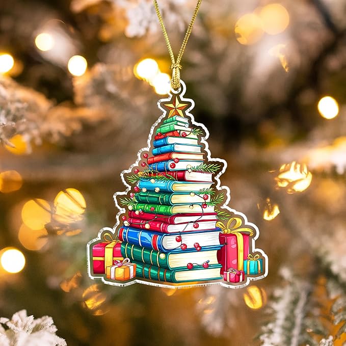 Book Lover Christmas Ornament – Book Tree Acrylic Ornament for Readers, Teachers, Librarians – Book Ornaments for Christmas Tree for Bookworms and Literary Fans 2025
