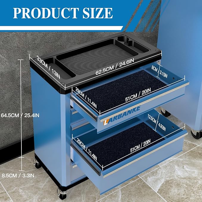 LARBANKE 5-Drawer Rolling Tool Chest with 360¡Æ Wheels and Lock&Keys,Tool Cabinet with Non-slip Pearl Cotton Mat and Multifunctional Countertop,Connecting Rods Can Be Connected with 7-Drawer Tool Chest