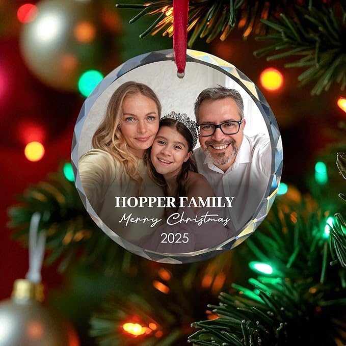Personalized Photo Christmas Ornament | Custom Name Acrylic Glass Ornament 2025 Holiday Keepsake Decoration