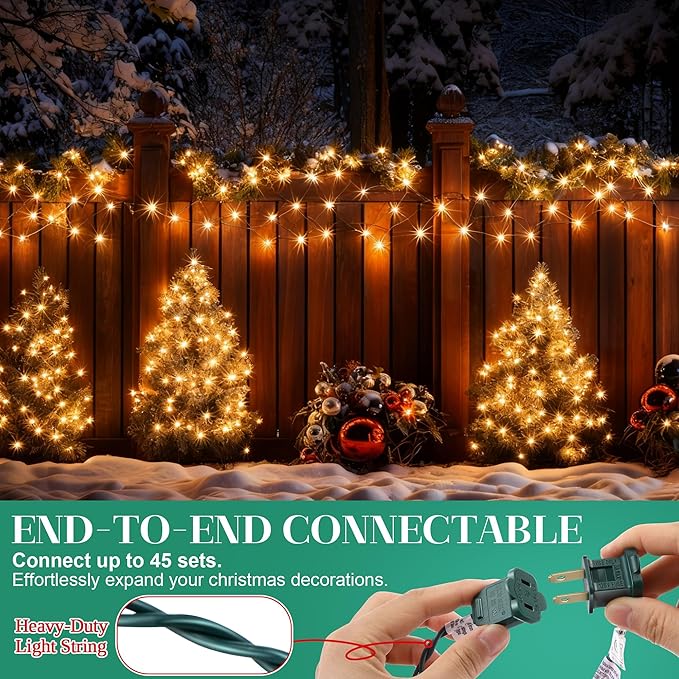 100 LED Christmas Net Lights Outdoor, Waterproof 4 x 6 Ft Outdoor Christmas Lights for Xmas Trees Decorations, Bushes,Shrubs, Connectable 5mm Net Lighting Warm White, Green Wire UL Listed, 1 Pack