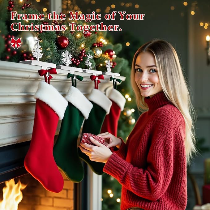 Stocking Holders for Mantle and Garland Hanger, 4-Pack Metal Christmas Stocking Hooks, Ideal for Christmas Celebrations, Festive Home Decorations, and Party Supplies