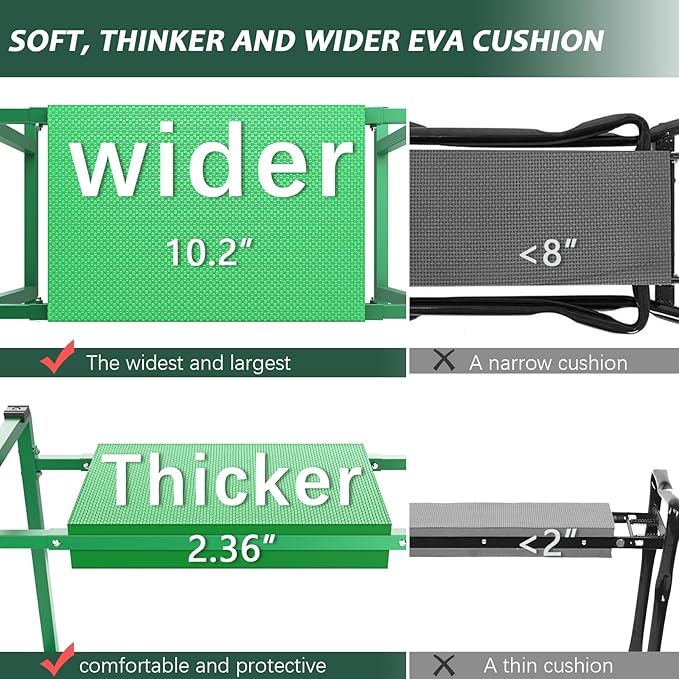 FLINTER Garden Kneeler and Seat, 10.2 Wider Heavy Duty Thick Gardening Bench for Kneeling and Seat - Multifunctional Kneeler Bench, Gardening Gifts for Women, Seniors Grandparents, Green