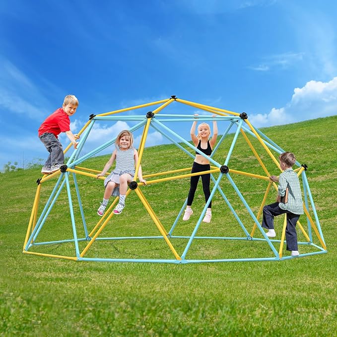 VEVOR Climbing Dome, 10FT Jungle Gym Play Center for Kids 3 to 10 Years Old, Geometric Dome Climber Supports 750LBS and Easy Assembly, with Climbing Grip, Outdoor Backyard Play Equipment for Kids