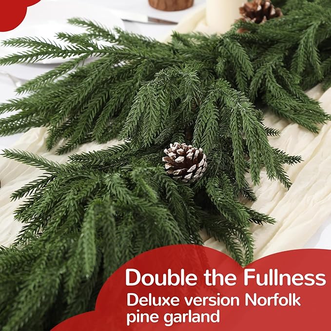 6FT Double Fullness with 88 Tips Norfolk Pine Garland Realistic - 72" Thick Deluxe Faux Christmas Greenery Garland Artificial Green Winter Pine Garlands for Mantle Staircase Table