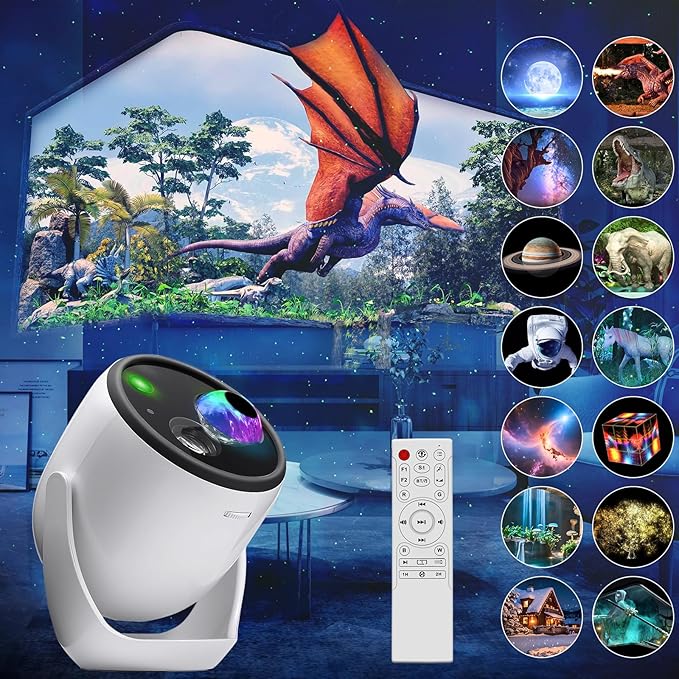 Star Projector,3D Galaxy Projector with 90 Dynamic 3D Scenes & Bluetooth Speaker, Moving Stars Night Light with Auto Timer for Bedroom Decor, and Party.