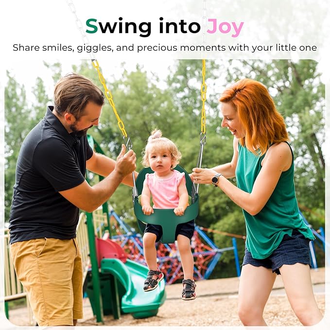 DECORLIFE Toddler Swing, Baby Swing Outdoor ?High Back Full Bucket Swing Set, 330lb Capacity, Safety Design, Plastic-Coated Chains and Quick-Snap Carabiners for Backyard, Playground