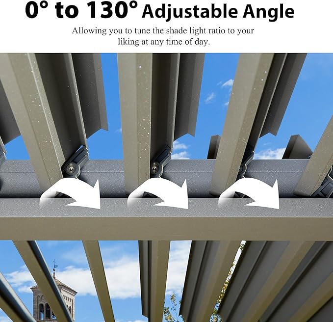 Domi 12x20FT Louvered Pergola, Full Aluminum Pergola with Adjustable Louvered Roof, Outdoor Pergola with Waterproof Curtains and Netting, Gray