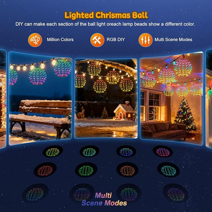 2PACK Lighted Outdoor Christmas Ball, Smart Christmas Globe Sphere Light Hanging Tree Lights mit APP Control, Foldable Waterproof with Remote,DIY Dynamic, Music Sync for Indoor Outside 12.2"