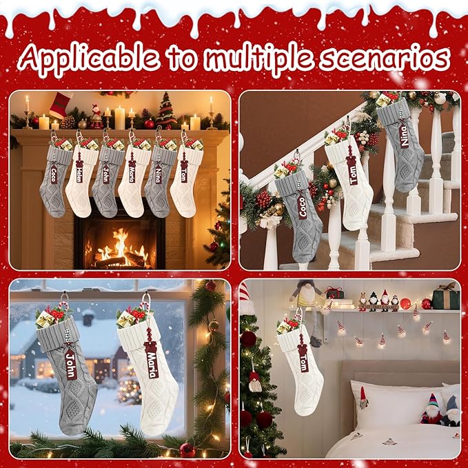 Christmas Stockings 18 Inches,Long Knitted Stocking with Name Tags, Christmas Decoration Hanging Stockings Fireplace Xmas Tree Ornaments for Home Family