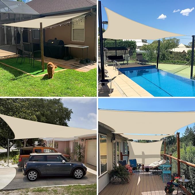 E&K Sunrise 11' x 12' Waterproof Sun Shade Sail Outdoor Rectangle Canopy Shade Cover UV Block for Pergola Patio Backyard Garden Deck (Beige)