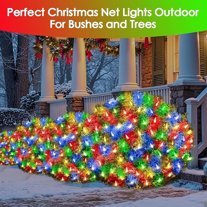 Christmas Net Lights Outdoor for Bushes, 6x5ft 120LED Net Light Outdoor Mesh Lights, Connectable Waterproof Net Light for Bushes,Garden,Yard,Trunk,Xmas Tree,Christmas Décor (Multicolor)