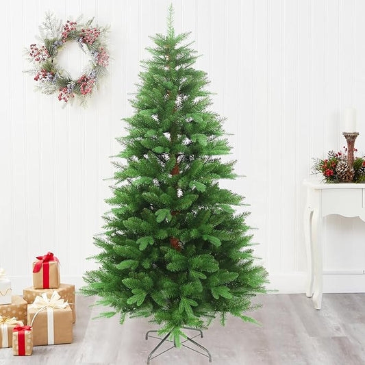 6FT Thick Artificial Christmas Tree with PE+PVC Mixed Branches, 1200+ Tips Snow Flocked Pine,UV Resistant for Outdoor Indoor Offices Home Holiday Christmas Decor