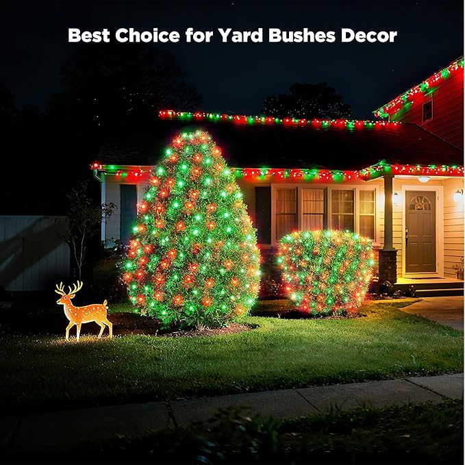 BlcTec Upgraded Outdoor Christmas Lights 280LED 10ft x 6.7ft Christmas Net Lights with UL Certified, 8 Modes, Timer, Connectable, Waterproof & Thick Wire for Bushes, Shrubs Decorations, Red Green