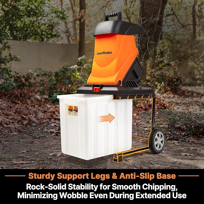 LawnMaster Wood Chipper, 15 Amp Electric Wood Chipper Shredder with Collection Bin, 1.8-Inch Cutting Diameter Max 16:1 Reduction-FD1504