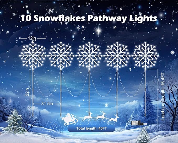 Brightown Snowflake Lights Outdoor, 10 Large Snowflake Christmas Pathway Lights Outdoor Christmas Decorations Yard Sidewalk Walkway Driveway Marker Stake, Multicolor