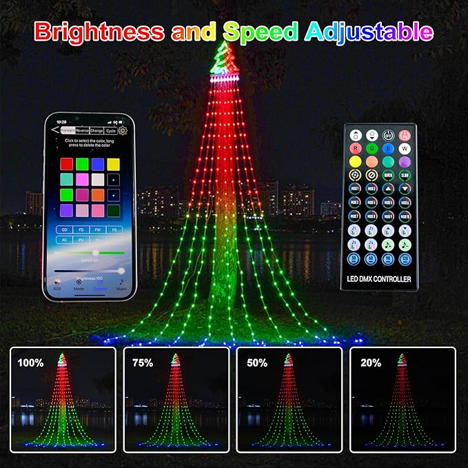 Outdoor Christmas Decorations Tree String Light with Remote APP Control 10FT 305LED Waterfall RGB Color Changing Waterproof Hanging Twinkle Fairy Light 210 Mode Timer Music Sync
