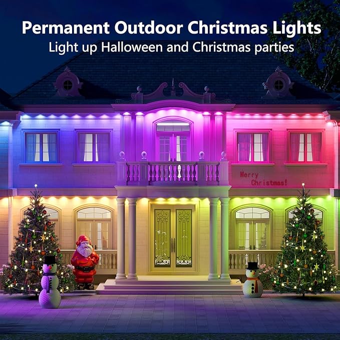 DEERDANCE Permanent Outdoor Lights for House 100ft Smart ICRGB Outside Light Eaves Lights for Christmas All Holiday Decorations Trim Light Year Round String Light Work with Alexa, Google (100.1ft)