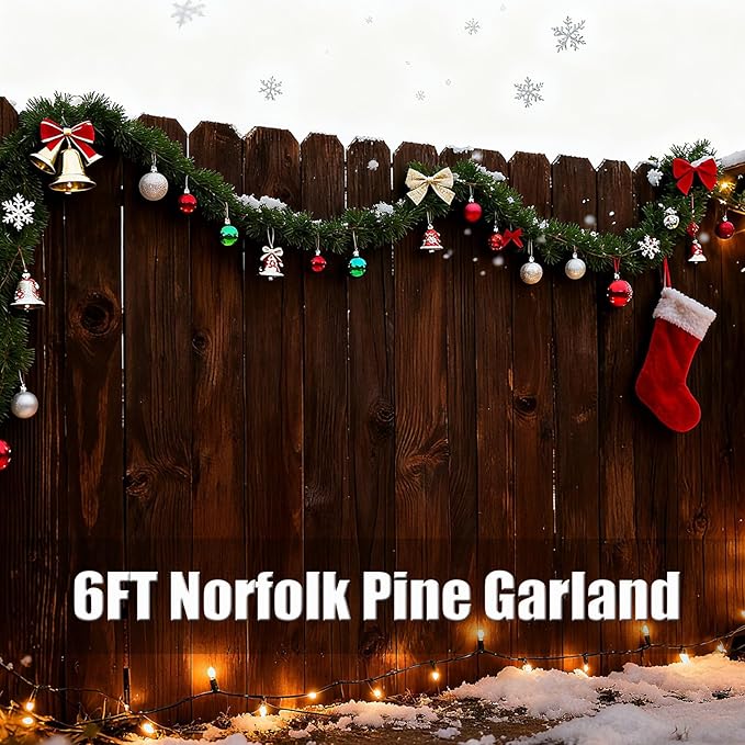 6FT Norfolk Pine Garland, Realistic Touch Winter Xmas Garland, Christmas Decorations Indoor Outdoor, Artificial Holiday Decor Faux Greenery for Mantle, Fireplace, Table,Fireplace Mantel (1)