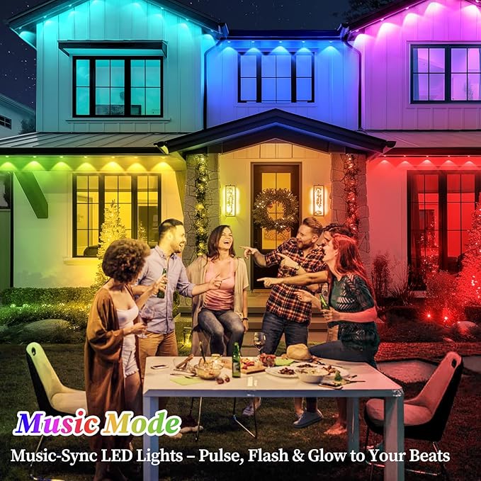 Brightever 150FT Permanent Outdoor Lights for House, RGBIC Outdoor Light with 90 Scene Modes&75 LED Lights, Smart Christmas Decor for Outside, IP65 Waterproof House Light for All Year Decoration