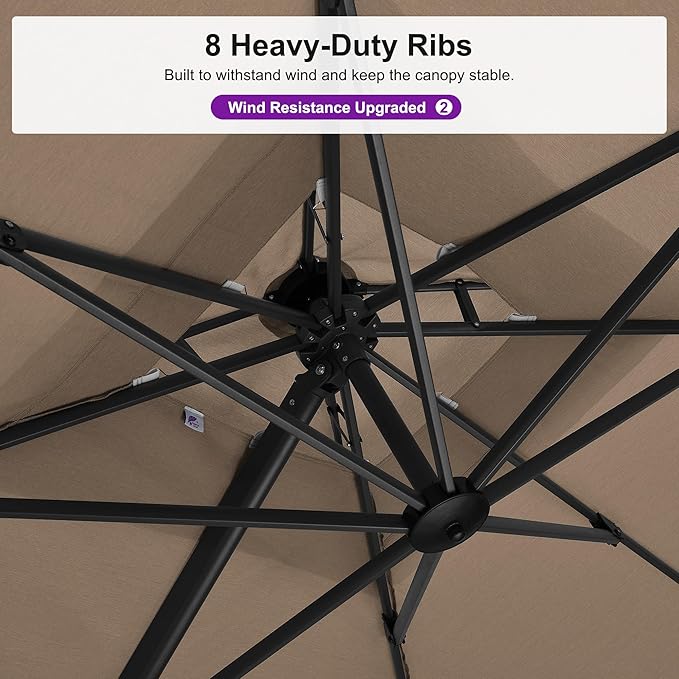 PURPLE LEAF 12 FT Cantilever Patio Umbrella Outdoor Umbrella with 330lbs Base Large Square Windproof Offset Umbrella for Pool Deck Garden, Sand Dune