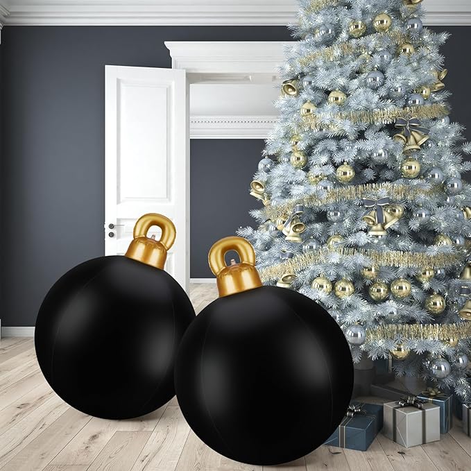 Jetec 4 Pcs Giant Inflatable Christmas Ball Large Xmas Inflatable Ornaments PVC Outdoor Holiday Blow Ball Outside Yard Lawn Porch Decorations (Solid,Black)