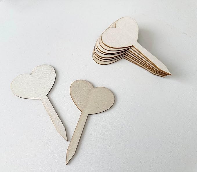 100 Pcs Wood Plant Labels, Natural Wooden Plant Marker Garden Sign Tags, Heart Type Garden Markers for Succulents, Herbs, Seedlings, Potted, Flowers, Vegetables (Heart)