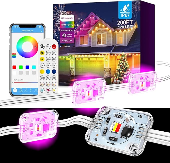 Permanent Outdoor Lights for House,200ft 120 RGB+IC Smart Outdoor Decor, 50 Scene Modes, App/Remote Control, IP67 Waterproof, for Christmas, Holiday, Daily & Pool Party Decor