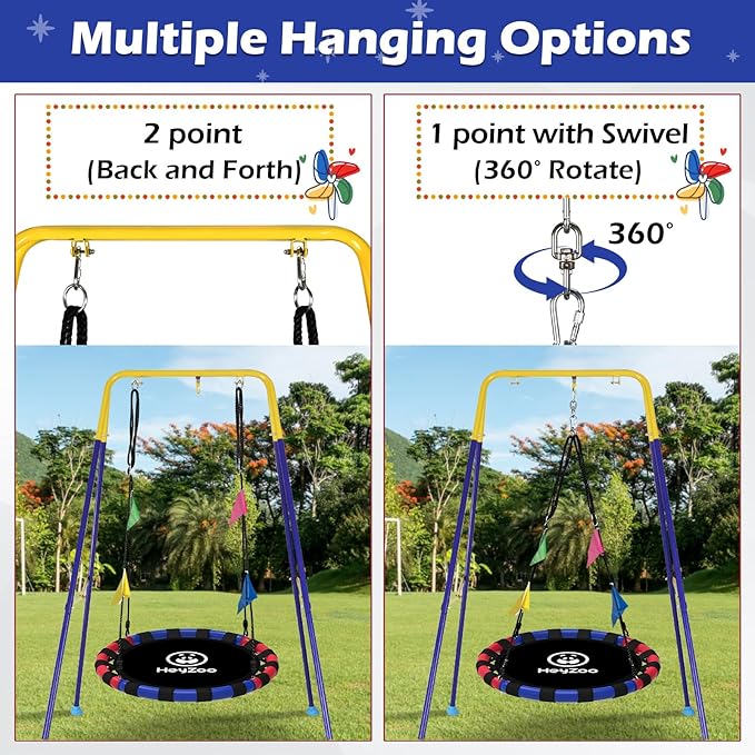 Saucer Swing, 40 Inch Swing Sets for Backyard and Outdoor Playground, 900lbs Weight Capacity, with 360 Degree Swivel, Gifts for Kids, Blue and Red
