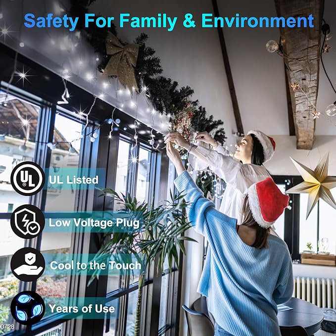 82 FT Outdoor Christmas Lights with 176 Drops, Christmas Decorations Fairy Lights 616 LED 8 Modes, Plug in Waterproof Hanging String Lights for Home Xmas Tree Yard Wedding Party Cool White