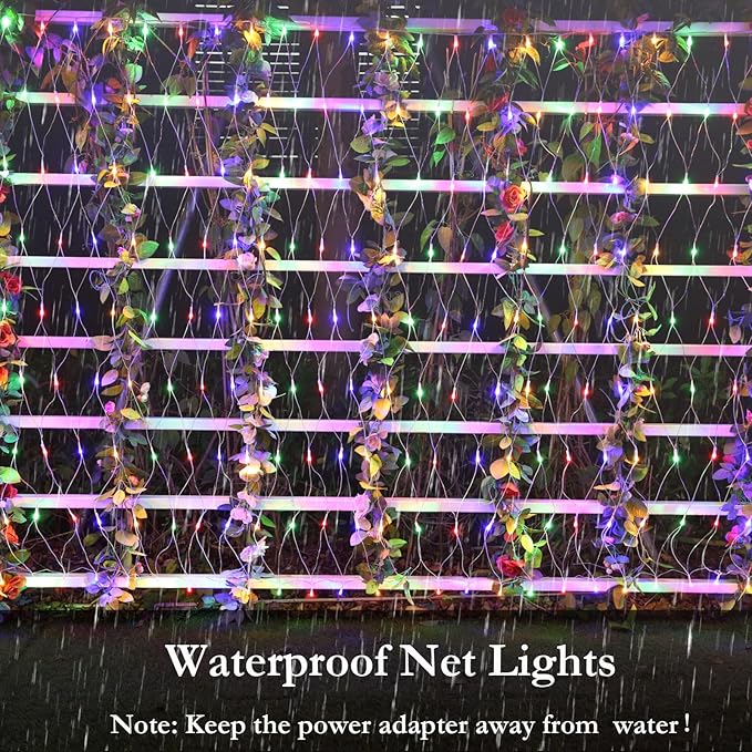 Joomer Christmas Net Lights - 2PACK 12FT x 5FT 360 LED Plug-in Mesh Lights, Waterproof with 8 Modes, Timer, Connectable for Bushes, Trees, Garden, Outdoor Christmas Decor (Clear Wire, Multicolor)