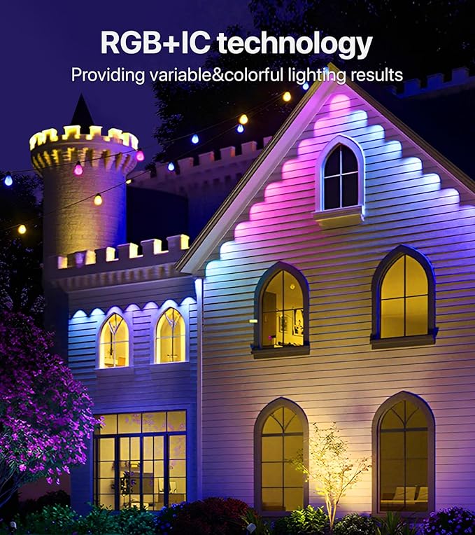 Permanent Outdoor Lights-200FT RGB+IC with Smart APP & Remote Control,120 LED Lights,72 Scene Modes, IP65 Waterproof String Lights for Christmas,Yard Decorations(Extension Cord Not Included)