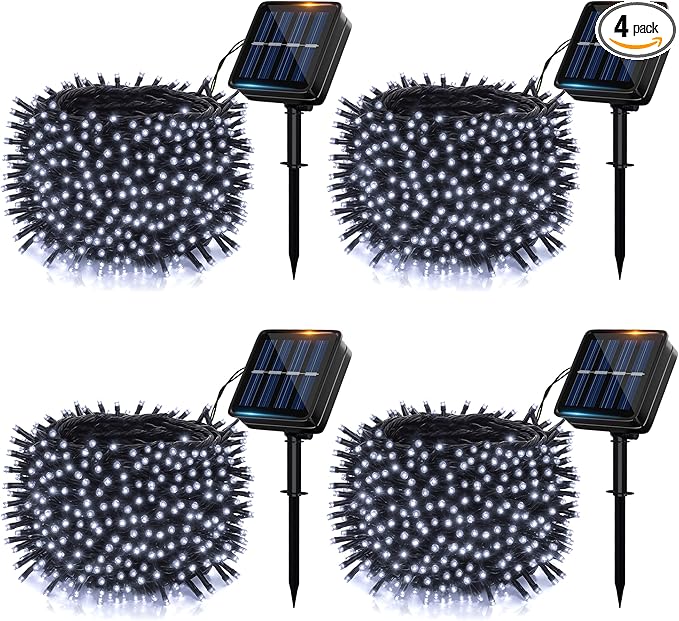 Solar String Lights Outside, 4Pack 480 LED Fairy Lights, 160FT Solar Twinkle Light with 8 Modes Waterproof Outdoor for Christmas Tree Halloween Wedding Garden Patio Yard Decorations(White)