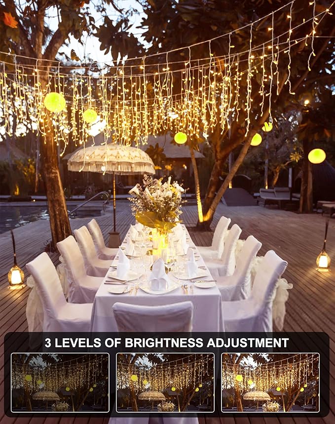 Icicle Lights for Outside Christmas Outdoor 400 LED 39FT Warm White, 64 Drops 2700K Lights with Remote/8 Modes/Timer, IP44 Waterproof for Roof Gutter Wedding Holiday Decorations