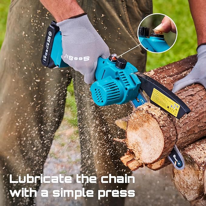 SEESII Mini Chainsaw 8 inch,Cordless Chainsaw w/ 2pcs 2000mAh Batteries,Oiler System & Replacement Chain,Handheld Chain Saw w/Safety Lock,Battery Powered Chain saw for Wood Tree Cutting,M8 Plus