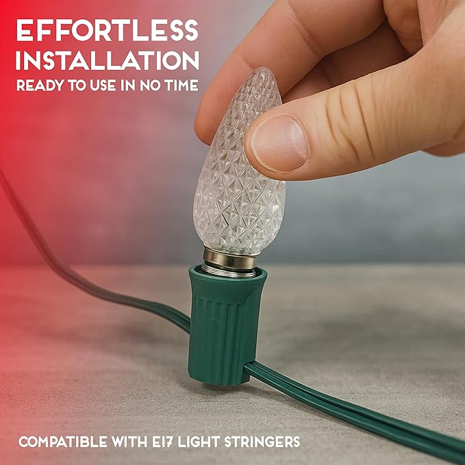 HLO Lighting Set of 25 Red C9 Faceted LED Christmas Light Bulbs for Indoor & Outdoor Use | Durable Replacement Bulb