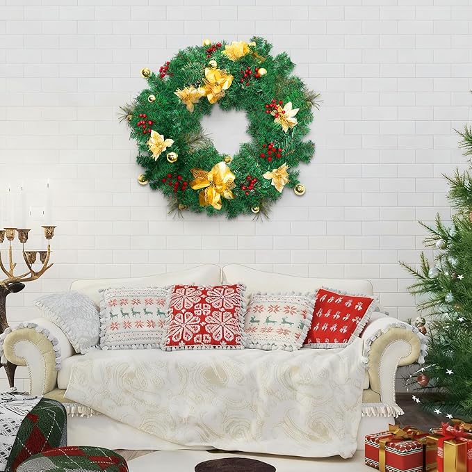Christmas Garland with Lights, 6 Ft Real Touch Winter Pine Garland, Green Artificial Greenery Garland for Table, Table, Stairs, Door, Christmas Decor for Home Wedding Fireplace Party (One Pack)