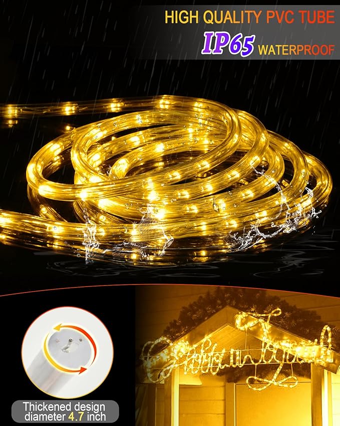 Coroor 100ft 1080 LED Rope Lights Christmas Outdoor Waterproof, Flexible Connectable Tube Lights with 8 Modes, String Lights Decorative Lighting for Garden Patio Tree Bedroom Xmas Decor(Warm White)