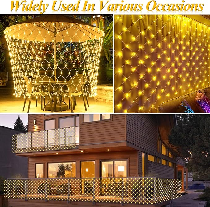 Lovelite 360 LED Net Lights, 21ft x 5ft Christmas Mesh Lights Clear Wire 8 Modes, Waterproof Connectable String Light Plug in for Xmas Tree Bushes Garden Outdoor Party Decorations - Warm White