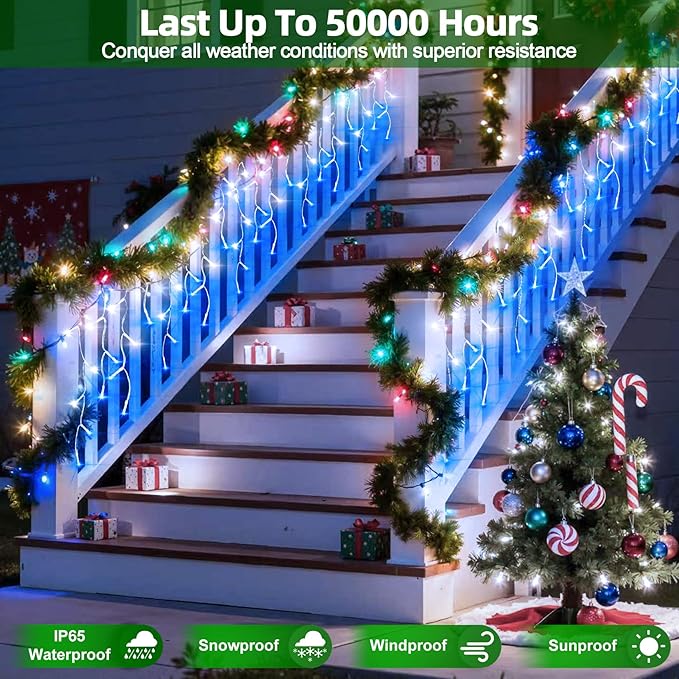 670 LED Christmas Lights with 148Drops, 66ft 12 Modes Hanging ice String Lights with Timer Dimmable & Waterproof, Plug-in Fairy Lights for Indoor Holiday Wedding Christmas Decorations Blue & CoolWhite