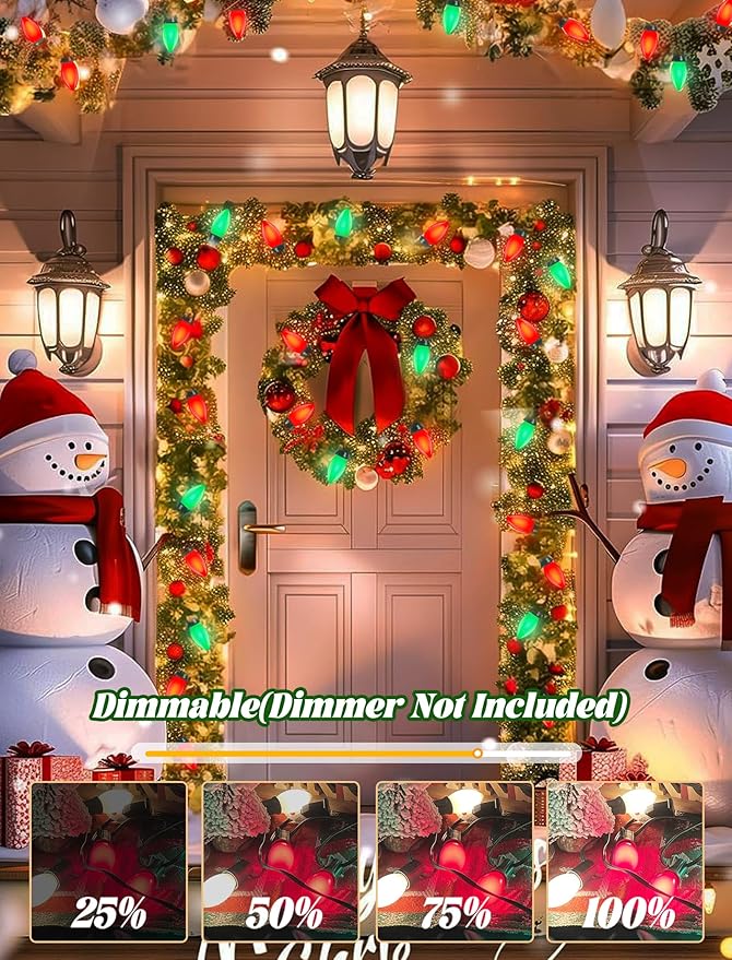 25Ft C9 LED Christmas Lights Outdoor, C9 Red and Green Christmas String Lights with 26 LED Shatterproof Bulb, Hanging Vintage Christmas Lights for Patio Xmas Tree Roofline Wedding Party Backyard Decor