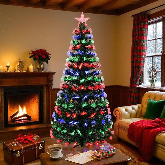 Uten 3 Color Fiber Optic Christmas Tree, 4 FT Pre-Lit Artificial Xmas Tree, PVC Material 125 Tips for Holiday Home Decor Indoor, Easy Assembly for Office, Decoration