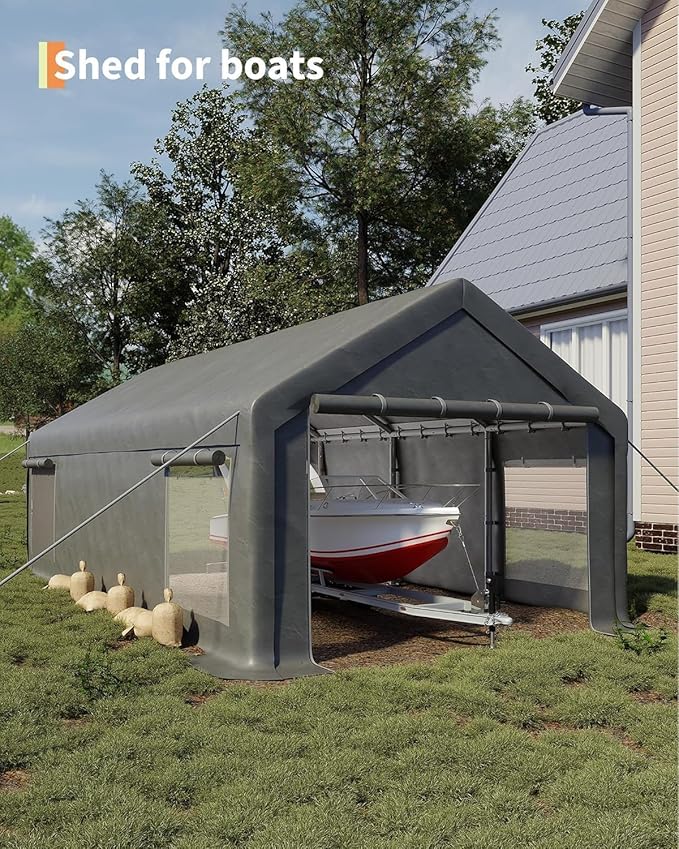 13x25FT Heavy Duty Carport with Removable Walls & Roll-Up Door, All-Weather Portable Garage for Truck, RV, Boat, Vehicle Storage Shelter