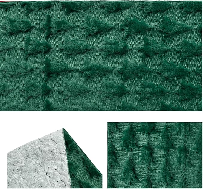 Artoid Mode Christmas Trees Green Soft Plush Faux Fur Jacquard Christmas Table Runner, Holiday Kitchen Dining Table Decoration for Home Party Decor 13x90 Inch