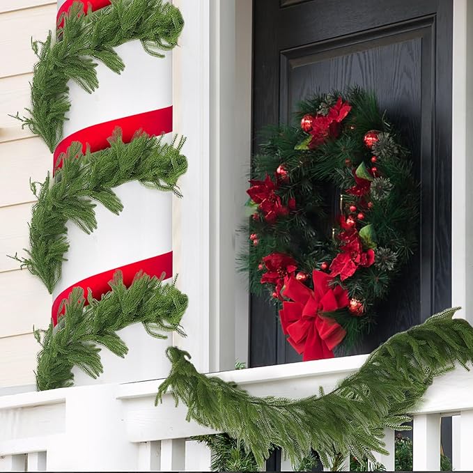 Norfolk Pine Christmas Garland - Real Touch Pine Garland, Green Artificial Greenery Garland for Holiday, Fireplace, Mantle, Window, Stairs, Indoor, Outdoor Décor (270cm - Standard)