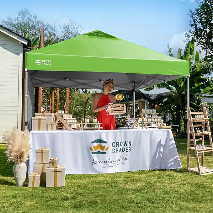 CROWN SHADES 10x10 Pop Up Canopy with 1 Side Wall - Beach Tent with One Push Setup - Outdoor Sun Shade for Events, Parties, Camping - Gazebo with STO-N-Go Cover Bag (Green)
