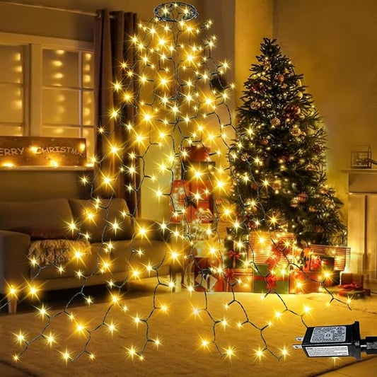 Christmas Tree Lights Indoor Outdoor, 280 LED Christmas String Lights 8.2FT x 8 Lines with 8 Modes & Timer, Waterproof Twinkle Decor Lights Plug in for 8FT Xmas Tree Christmas Decoration (Warm White)